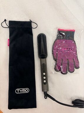 TYMO Ring Hair Straightener Brush Ionic Flat Iron Comb Black And Pink